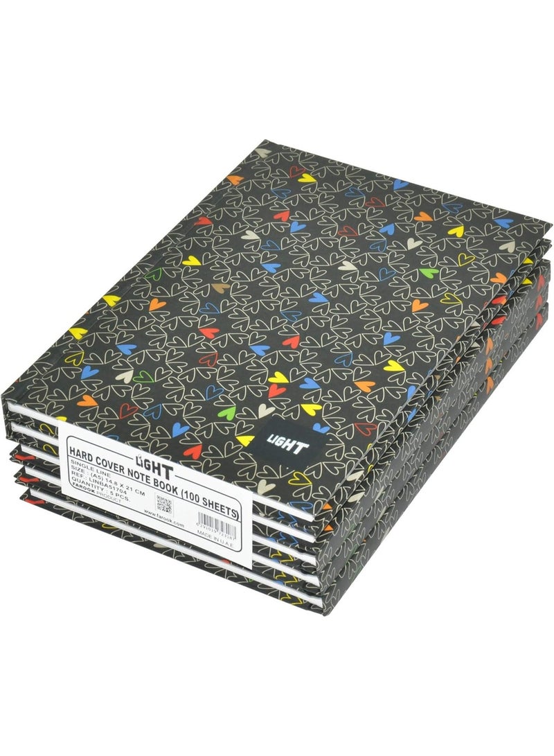 FIS Light Light Hard Cover A5 Single RuLED Notebook (100 Sheets) 5 Piece - LINBA51704 - Image 1